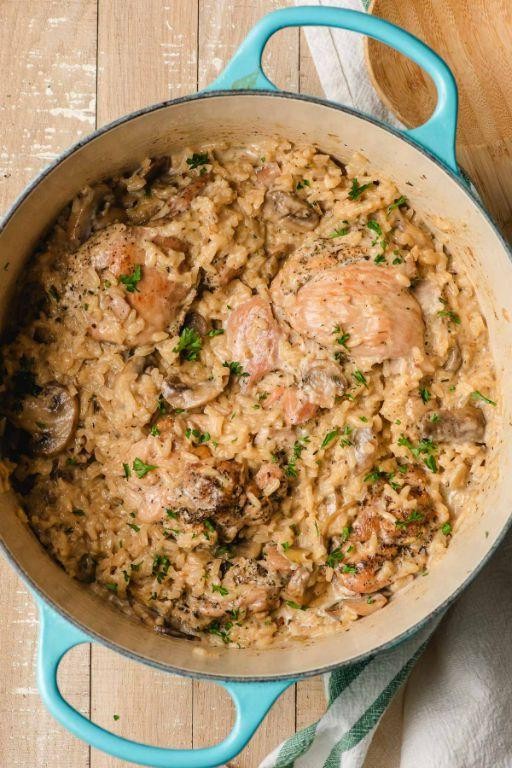 Creamy Mushroom Chicken Legs with Arborio Rice