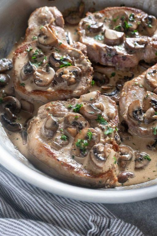 Creamy Mushroom Sauced Butterfly Pork Chops