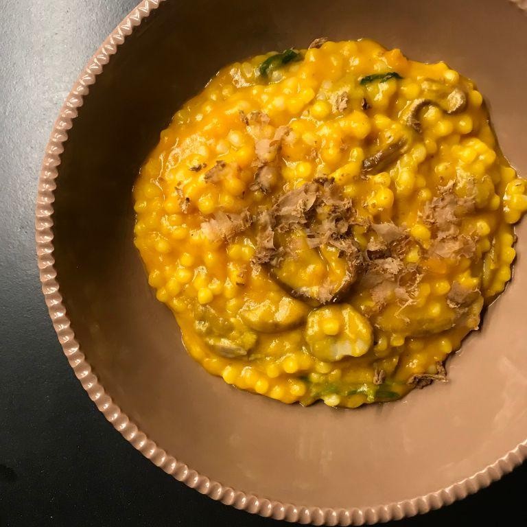 Creamy Mushroom and Fregola Risotto Style