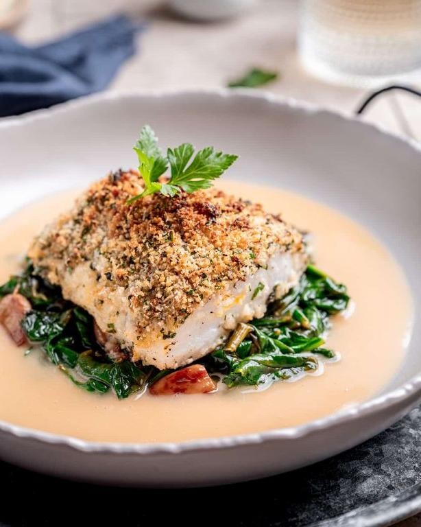 Creamy Parmesan Spinach Baked Cod