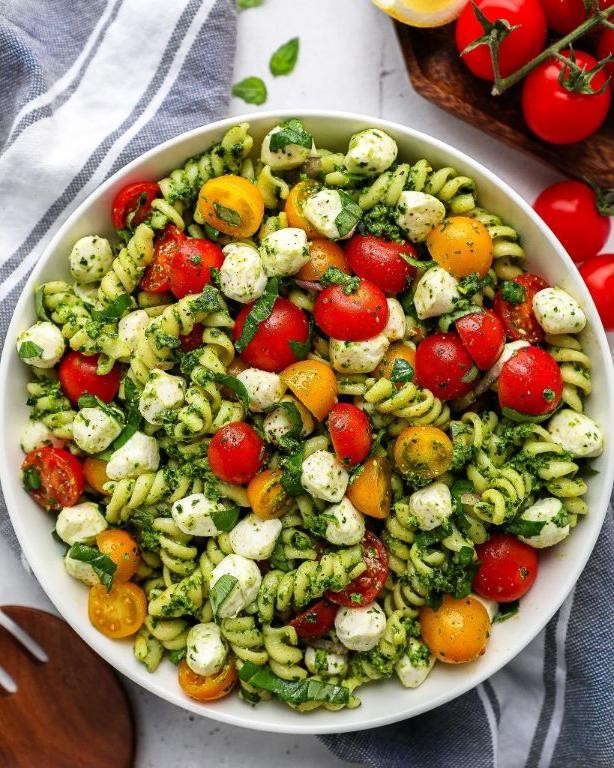 Creamy Pesto Pasta Salad with Cherry Tomatoes