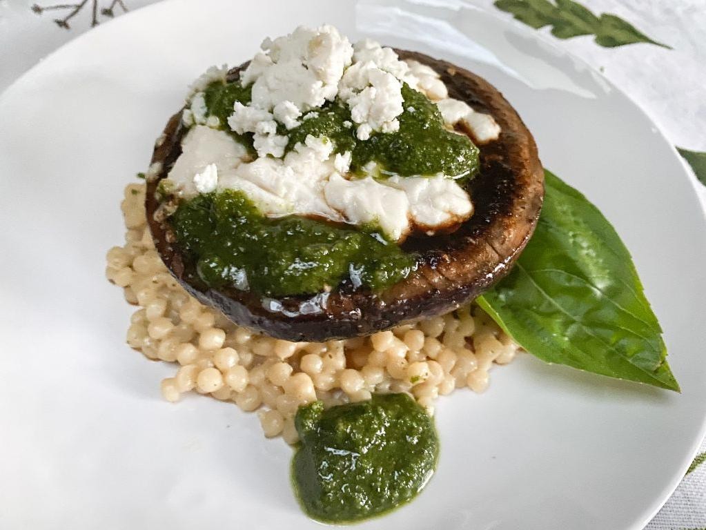 Creamy Pesto and Goat Cheese Stuffed Mushrooms
