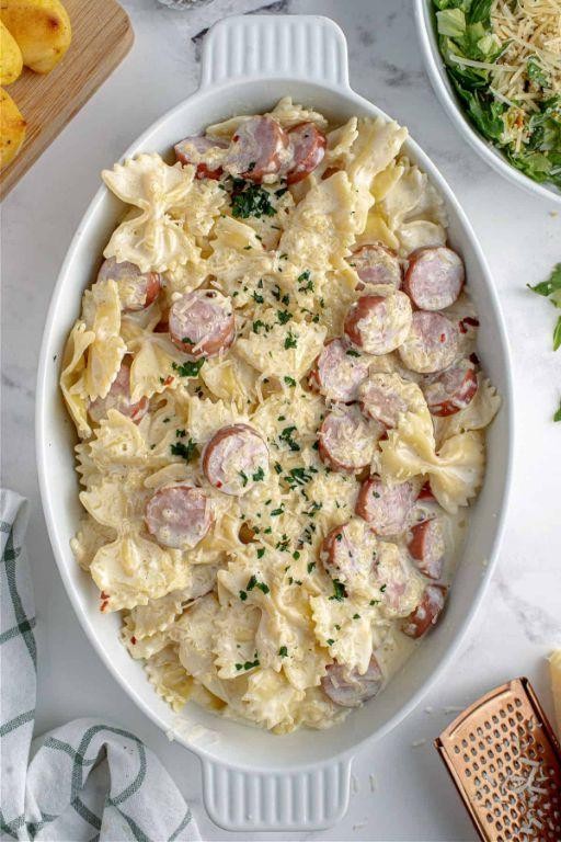 Creamy Polska Kielbasa Alfredo Pasta