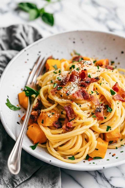 Creamy Pumpkin Carbonara with Bacon
