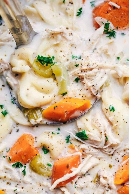 Creamy Slow Cooker Chicken Tortellini Soup