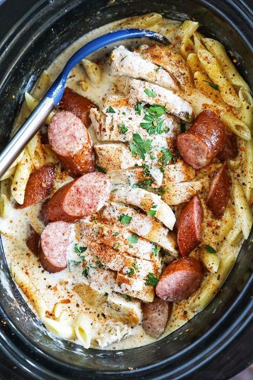 Creamy Slow Cooker Sausage Alfredo