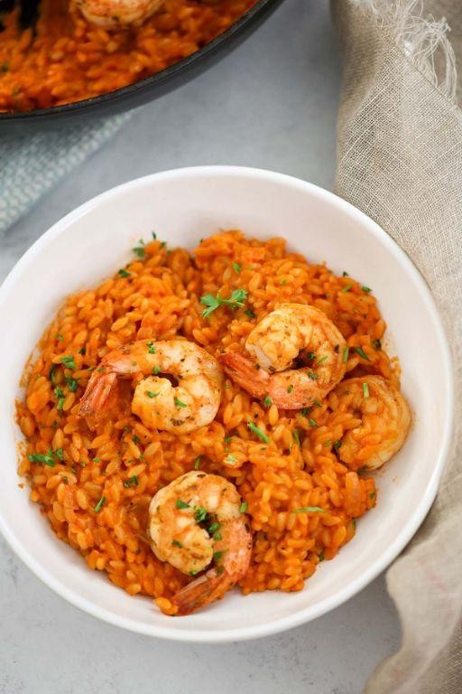 Creamy Tomato Shrimp and Orzo Bake