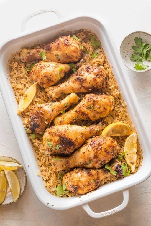 Crispy Baked Chicken Legs with Lemon Herb Rice
