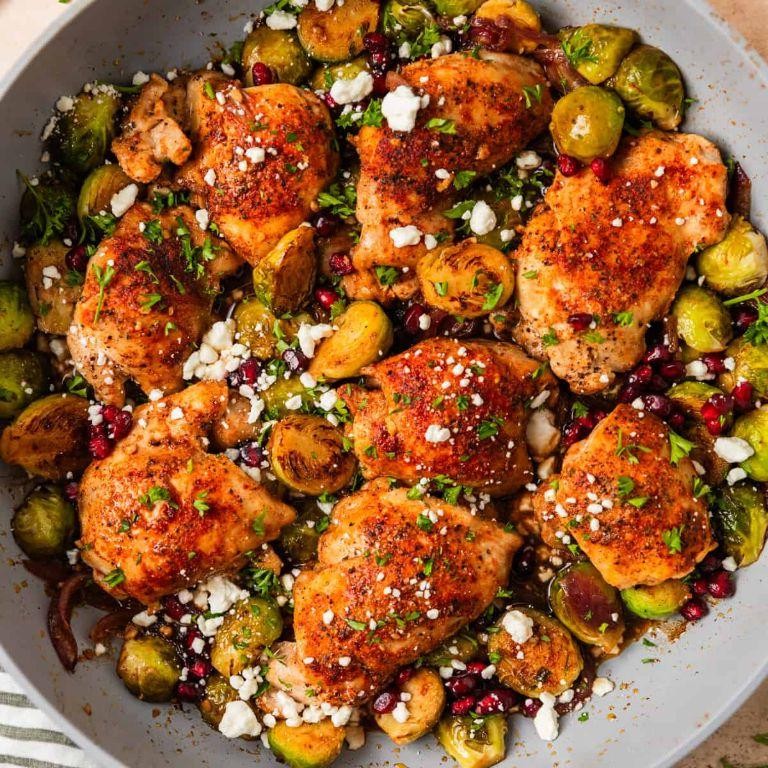 Crispy Baked Chicken Thighs with Brussels Sprouts