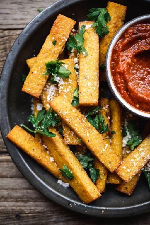 Crispy Baked Polenta with Marinara Dipping Sauce