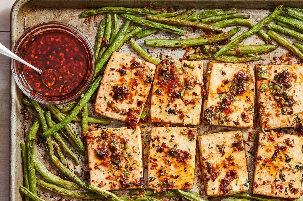 Crispy Baked Tofu with Green Beans