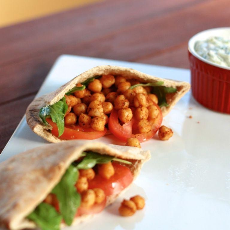 Crispy Chickpea and Arugula Wraps with Tzatziki