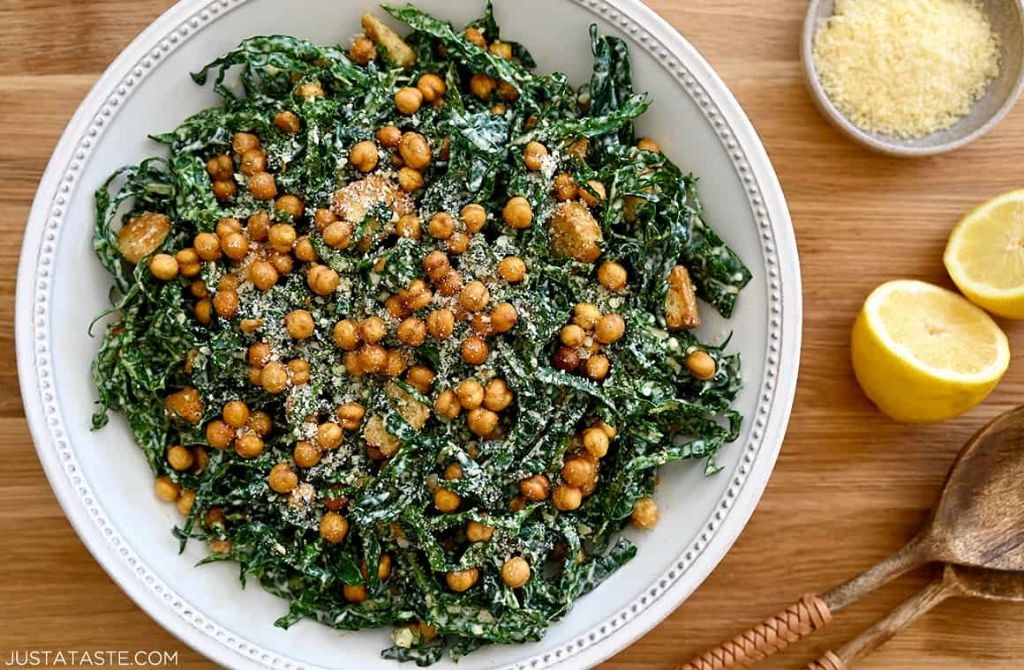Crispy Chickpea and Kale Caesar Salad