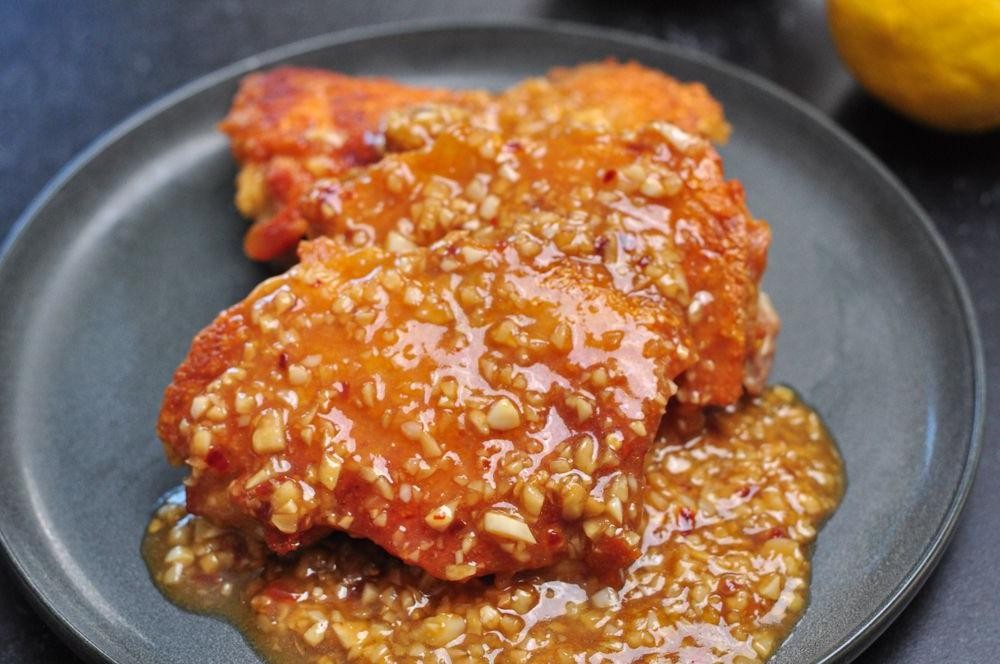 Crispy Honey Garlic Chicken Thighs
