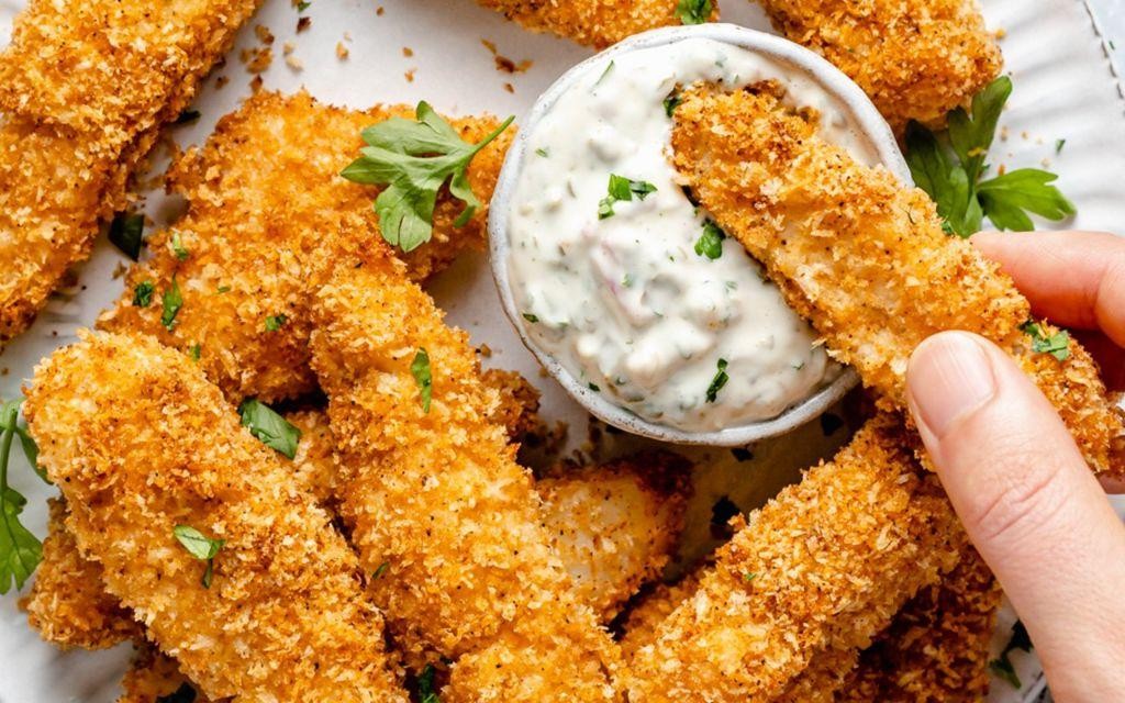 Crispy Pacific Halibut Fish Sticks with Tartar Sauce