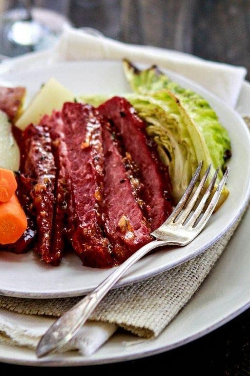 Crock Pot Honey Mustard Glazed Corned Beef and Cabbage