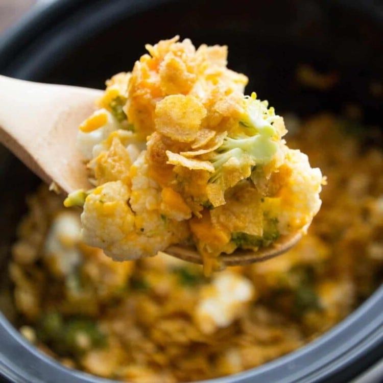 Crockpot Cauliflower and Broccoli Rice Casserole