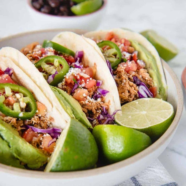 Crockpot Chicken Tacos with Feta Cheese and Olives