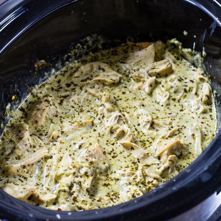 Crockpot Creamy Pesto Chicken Tenderloins