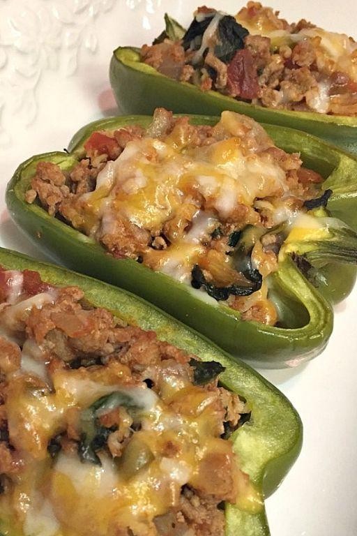 Crockpot Turkey and Spinach Stuffed Peppers