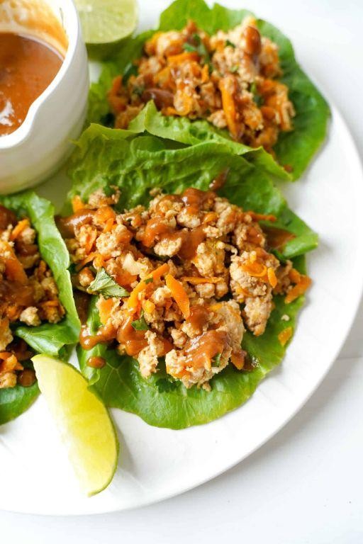 Crunchy Peanut Butter Chicken Lettuce Wraps