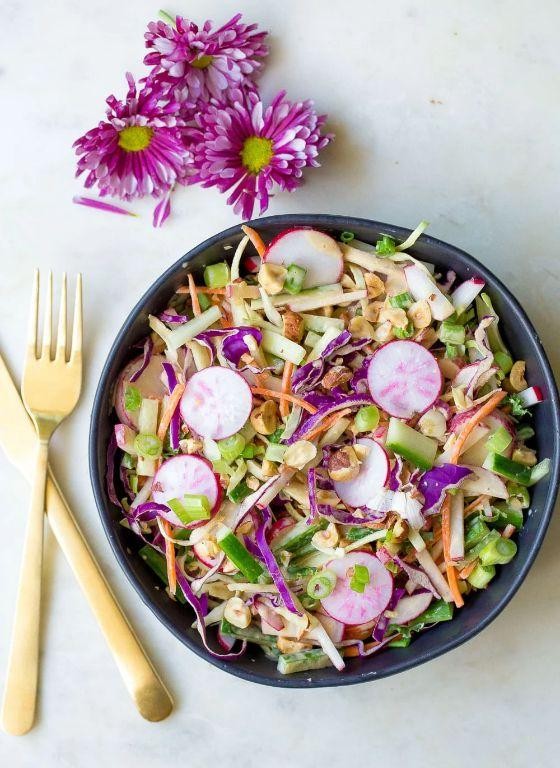 Crunchy Radish and Cabbage Slaw with Tahini Dressing