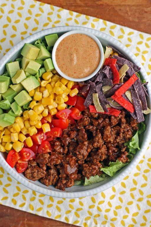 Crunchy Taco Salad with Salsa Ranch Dressing