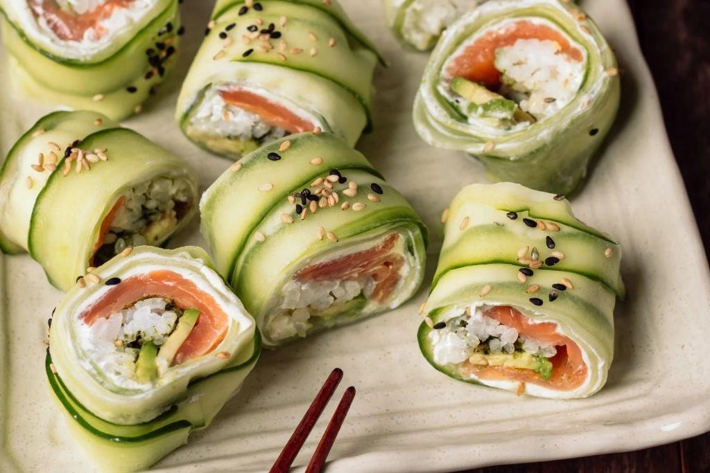 Cucumber and Salmon Sushi Rolls