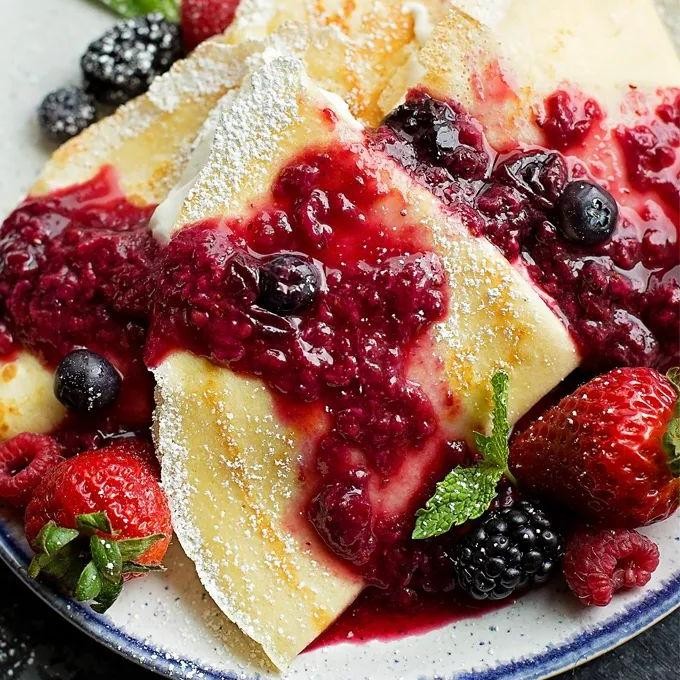 Curdled Milk Crêpes with Berry Compote