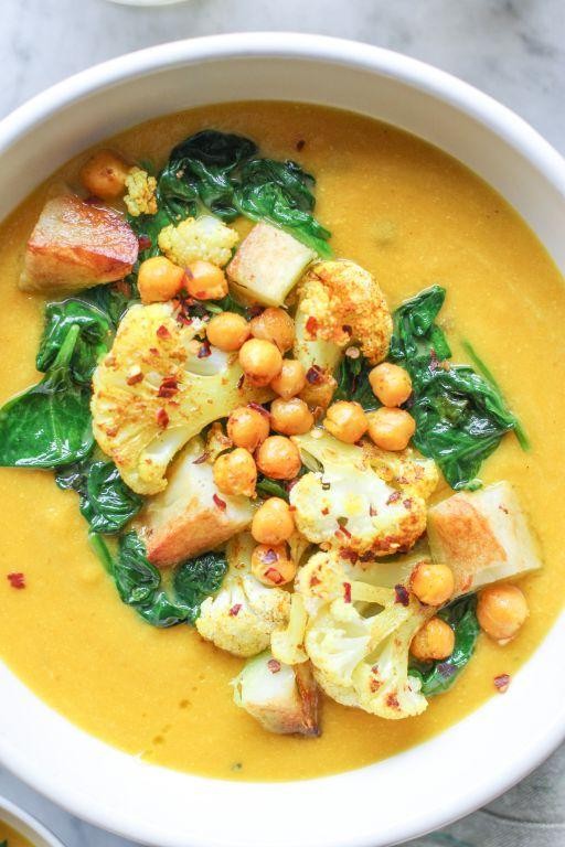 Curried Cauliflower and Chickpea Soup