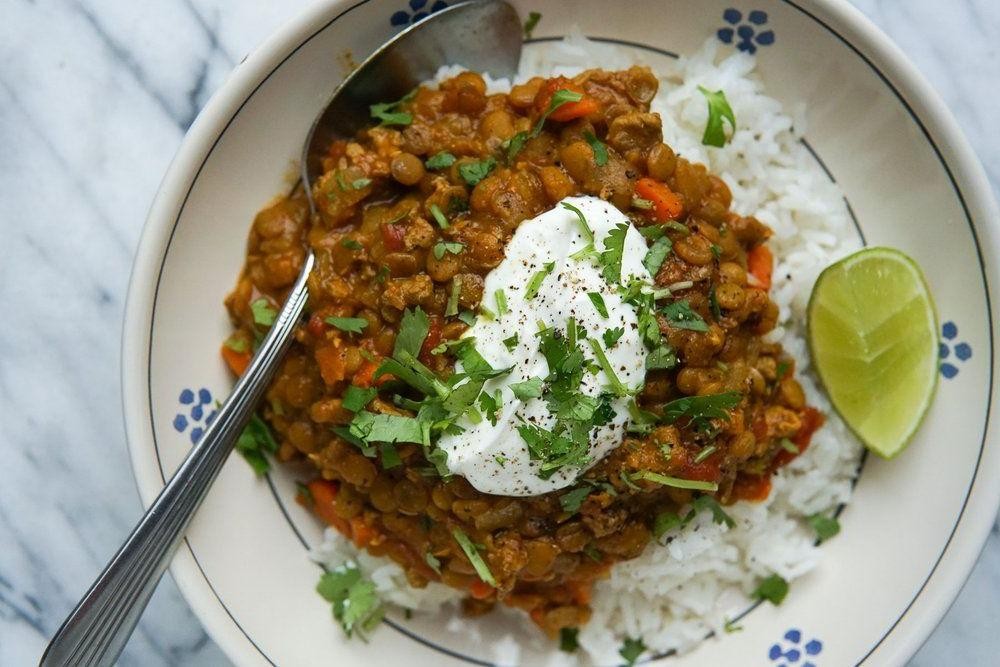 Curried Ground Turkey and Lentils