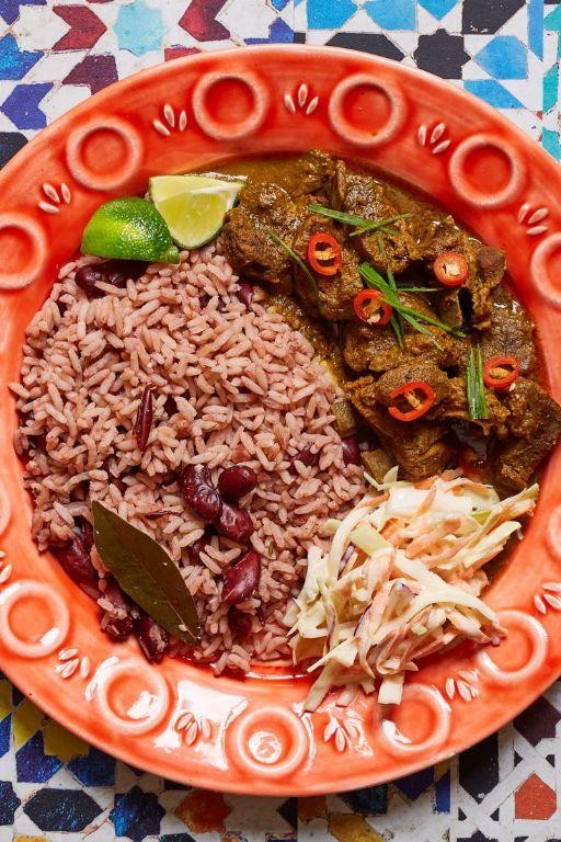 Curry Goat with Rice and Peas