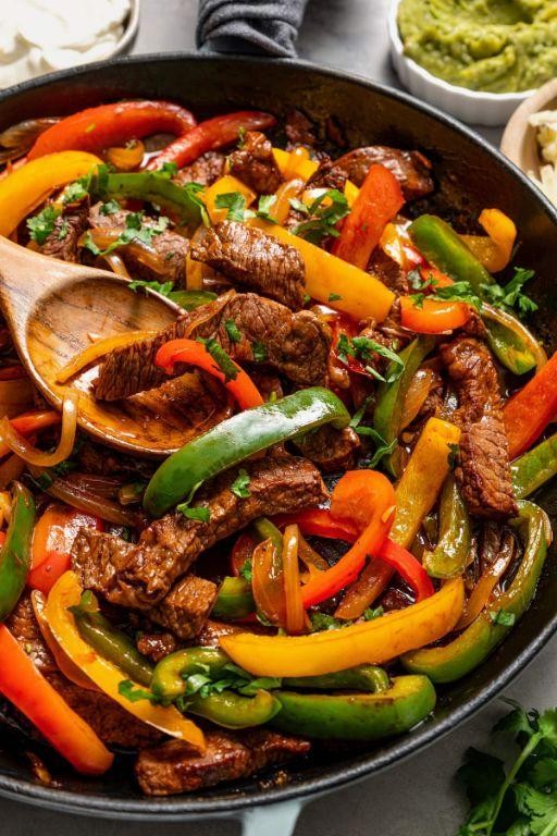 Diced Steak Fajitas with Peppers and Onions