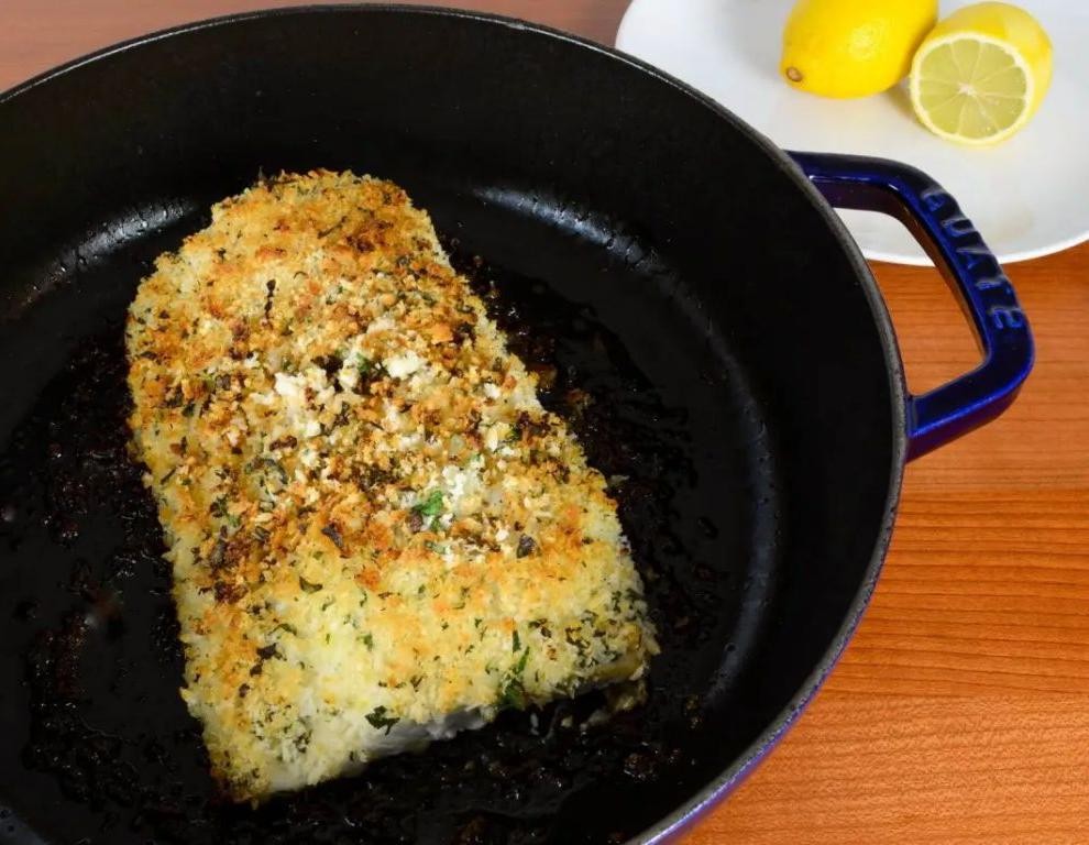 Dijon Mustard Crusted Pan-Seared Halibut