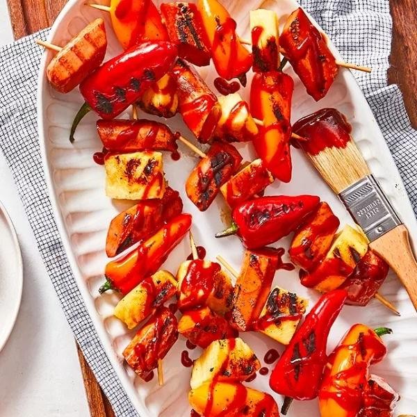 Dogfish Skewers with Pineapple and Bell Peppers