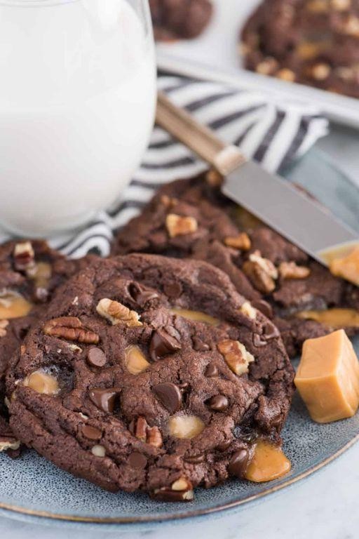 Double Chocolate Turtle Fudge Cookies
