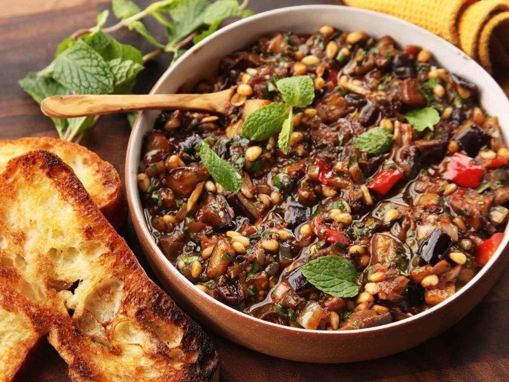 Eggplant Caponata with Olives and Pine Nuts
