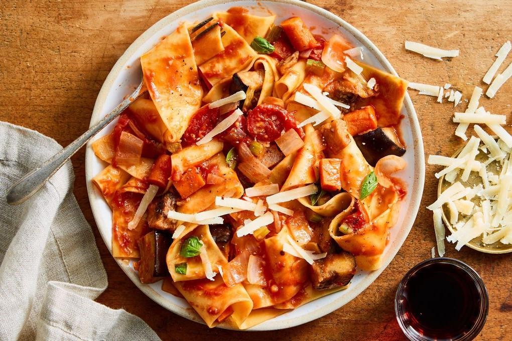 Eggplant and Basil Pappardelle