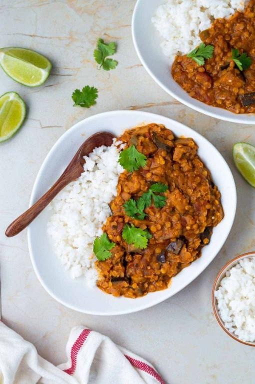 Eggplant and Lentil Curry with Coconut Milk