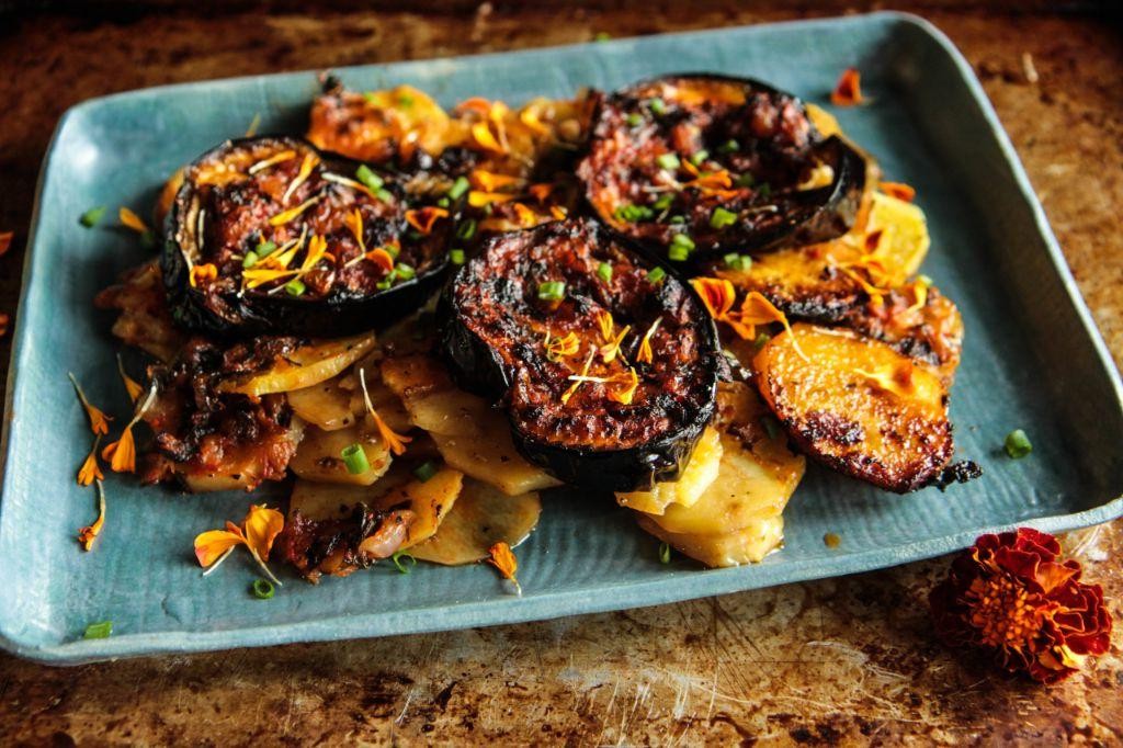 Eggplant and Potato Skillet with Garlic