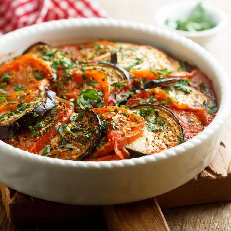 Eggplant and Tomato Bake with Herbed Crust