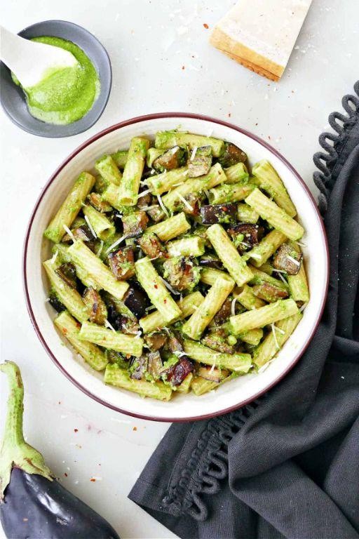 Eggplant and Zucchini Pesto Pasta