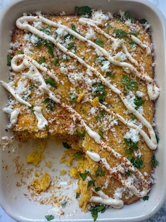 Elote Cornbread with Cotija Cheese Topping
