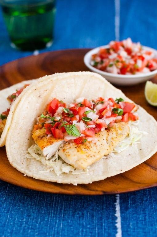 Fish Tacos with Cabbage Slaw and Pico de Gallo