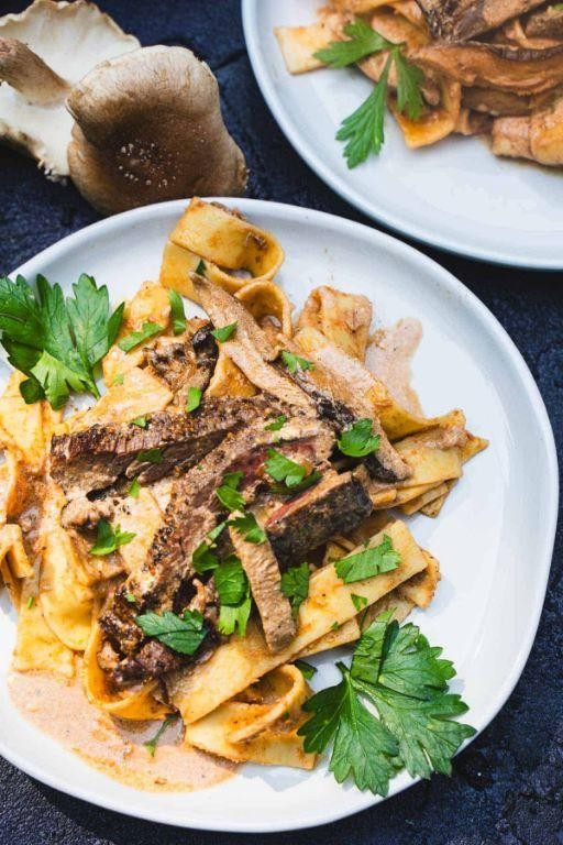 Flank Steak and Mushroom Stroganoff