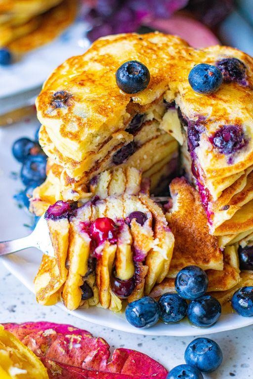 Fluffy Blueberry Cream Cheese Pancakes