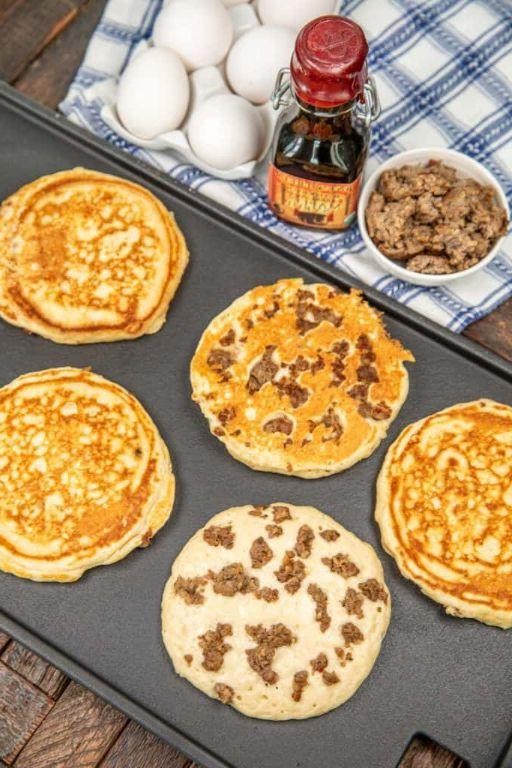 Fluffy Pancakes with Venison Sausage Crumbles