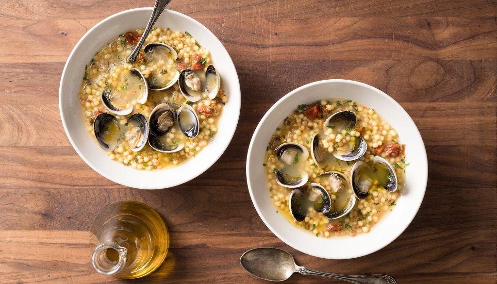 Fregola Pasta with Clams and Saffron Broth