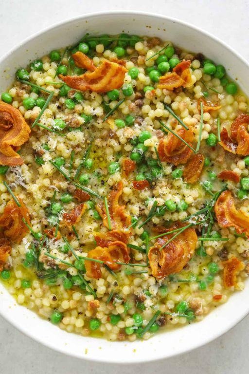 Fregola Pasta with Peas and Parmesan Cream Sauce