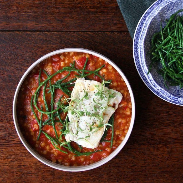 Fregola and Roasted Red Pepper Soup